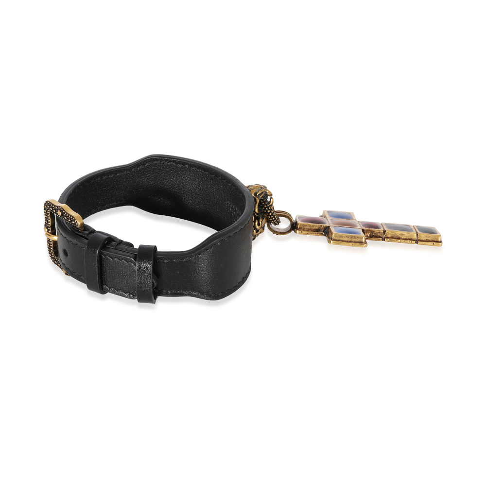 GUCCI Leather Lion Head & Jewel Toned Cross Gold-Tone Bracelet - Picture 2 of 5